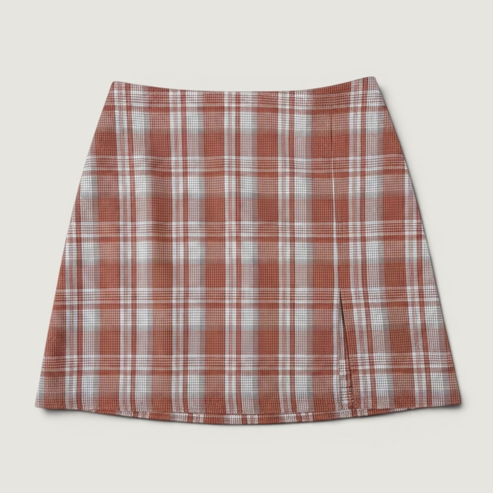 Sunday Best Plaid Mini Skirt Womens 00 Terracotta Excellent Front Slit 99260